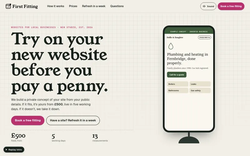 First Fitting website, real screenshot