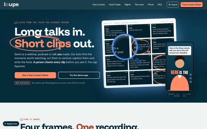 Loupe website, real screenshot