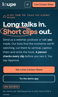 Loupe website on a phone, real screenshot