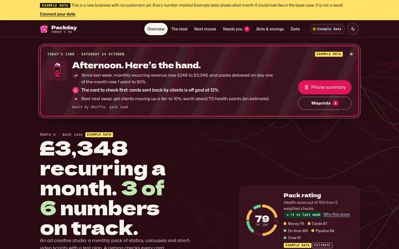 Packday HQ dashboard, real screenshot