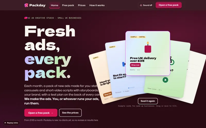 Packday website, real screenshot